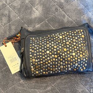 Myra Bag Blue and Gold Studded Crossbody